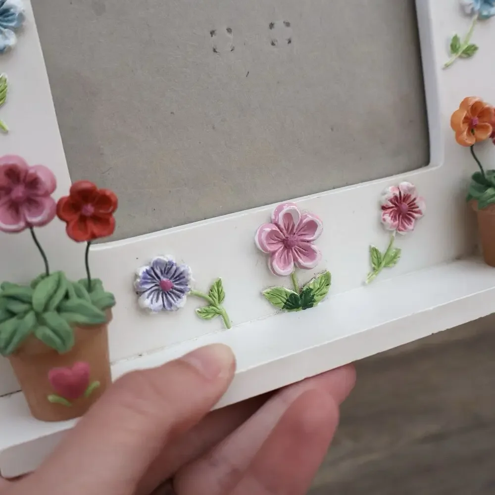 Vintage White 3D Flower Embellishments Picture Photo Frame Y2K Art Decor Girls